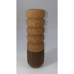 Melanie Abrantes Design Walnut Wood Base Cork Top Candlestick 7.5” Tall